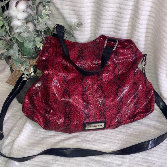 Nine West Handbags - Nine West Red Snake Print Shoulder Bag with crossbody strap